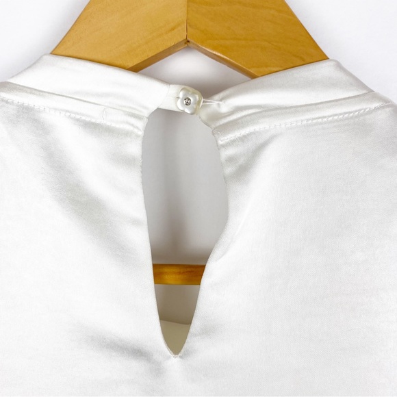 Eva Franco White Annik Satin Blouse Pleated Neckline High Neck Size Medium - Picture 8 of 13